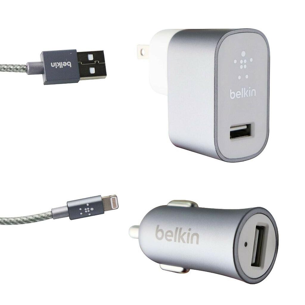 BELKIN USB-C CAR AND WALL RAPID CHARGING KIT + 1 METER C-C CABLE FOR MANY MANY DEVICES THAT SUPPORT TYPE-C - RETAIL PACKAGING (SILVER)