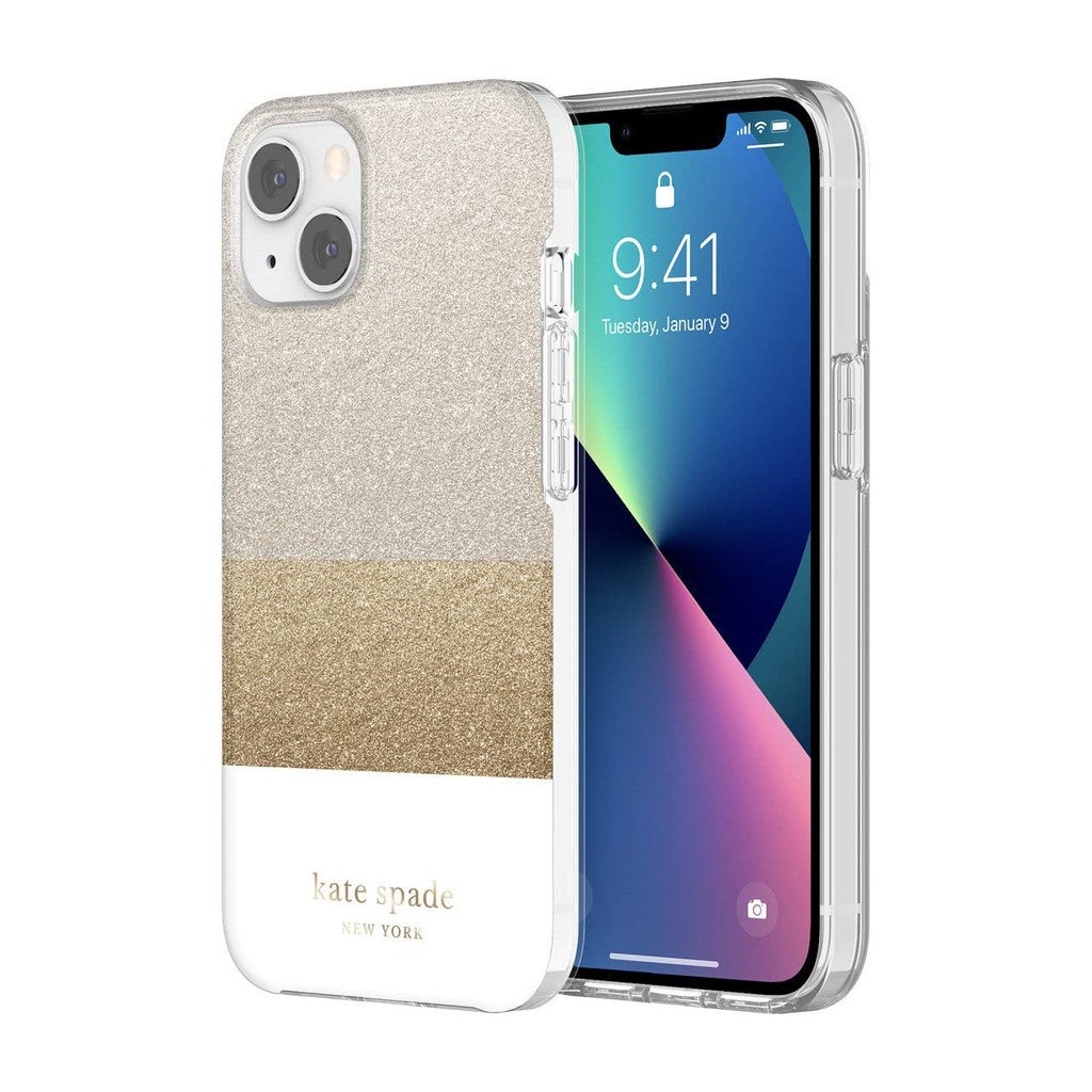 KATE SPADE NEW YORK PROTECTIVE HARDSHELL CASE FOR IPHONE 13 - GLITTER BLOCK WHITE